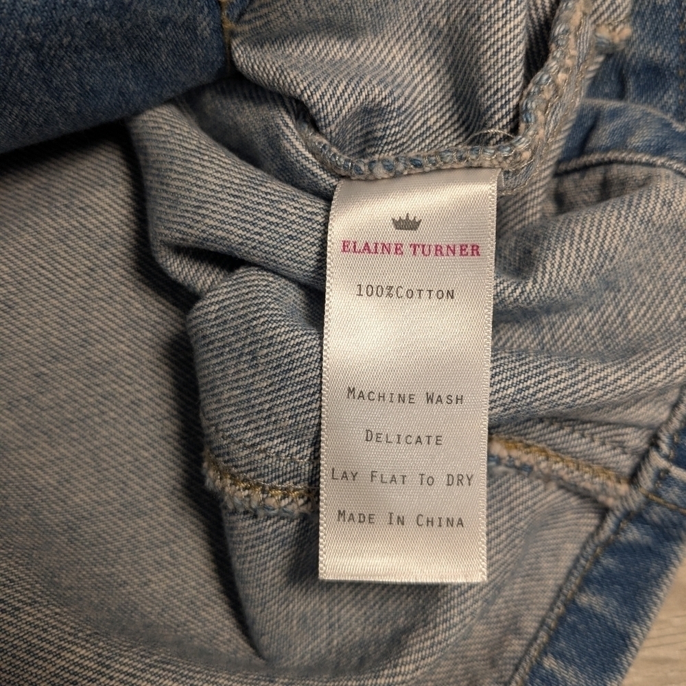 Elaine Turner Medium Wash Faded Asymmetric Full Zip Denim Jean Moto Jacket Biker - Picture 9 of 10